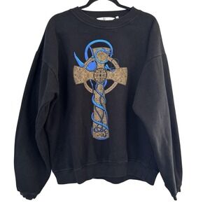 Vintage Hewlin UK Sweatshirt XL Celtic Cross Graphic JT's Classic Black